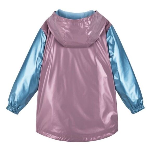 Andy & Evan Girls Aqua Metallic Colorblock Hooded Windbreaker Jacket Size 3T NWT - Picture 2 of 5